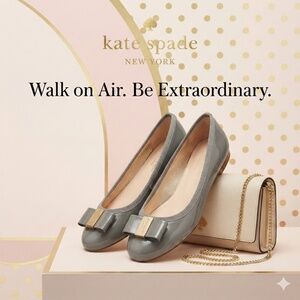 Kate Spade New York Tock Patent Bow Ballet Flats London Grey 6.5